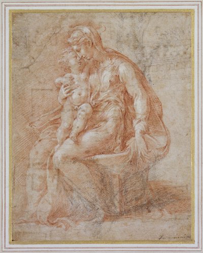 Madonnaen og barnet av Girolamo Mazzola Bedoli