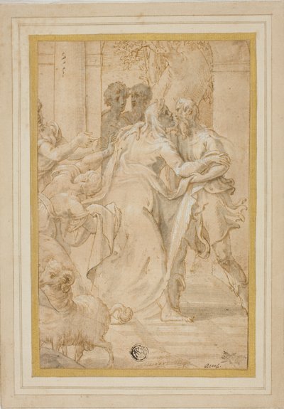 Møtet mellom Joachim og Anna ved Golden Gate av Girolamo Mazzola Bedoli