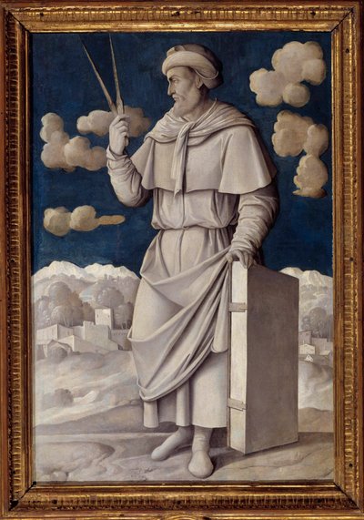 Portrett til fots av Euclid (325-265 f.Kr.), gresk matematiker Maleri av Girolamo Mocetto (1458-1531) 1531 Paris. Musee Jacquemart Andre - Portrett i full lengde av Euclid (325-265 f.Kr.), engelsk matematiker. Maleri av Girolamo Mocetto (1458-1531) av Girolamo Mocetto