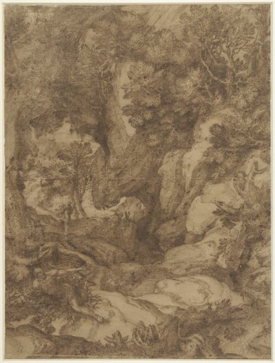 Sankt Benedikt i et landskap av Girolamo Muziano