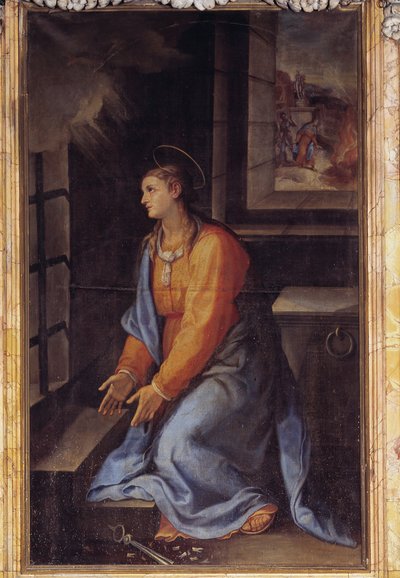 Portrett av Saint Apollonia i fengsel (olje på lerret av Girolamo Muziano