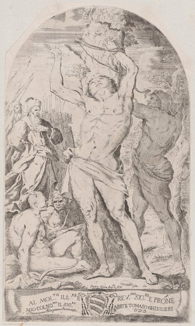 Saint Sebastian blir bundet til et tre, 1625-50. av Girolamo Pedrignani