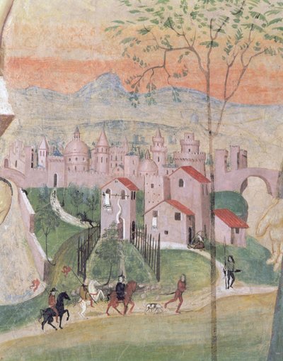 Utsikt over Prato City, detalj fra korsfestelsen, fra Kapittelhuset, 1509 av Girolamo Ristori