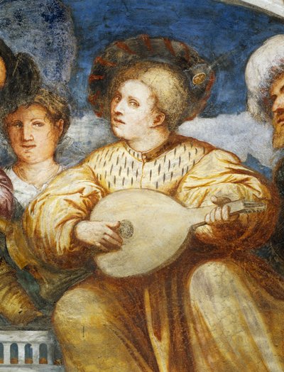 Konsert, mandolinspiller blant friere av Girolamo Romanino