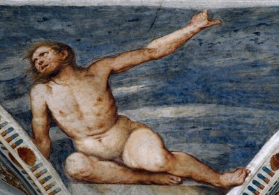 Mannlig naken, Detalj av fresker av Girolamo Romanino (ca 1484-etter 1559), bestilt av Bernardo Clesio av Girolamo Romanino