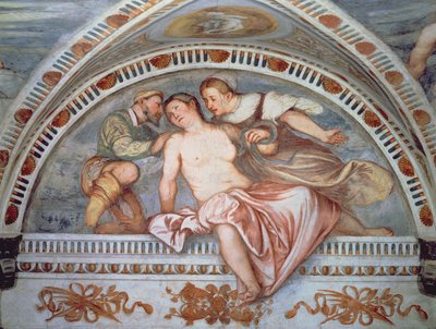 Kleopatras død, lunette, 1531-32 av Girolamo Romanino