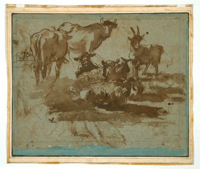 Jupiter, Juno og Io (recto); Dyrestudier (verso) av Girolamo Troppa