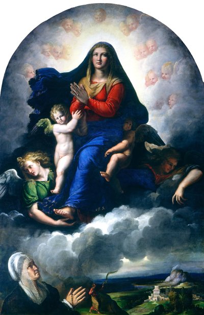 The Apparition of the Virgin, 15301540. av Girolamo da Carpi
