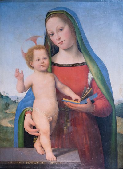 Madonna og barn i et landskap av Giuliano Bugiardini