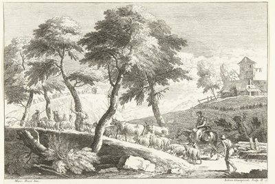 Kupert landskap med gjetere og storfe Italienske landskap (serietittel) av Giuliano Giampiccoli