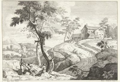 Landskap med fløytespillere nær et tre Italienske landskap (serietittel) av Giuliano Giampiccoli