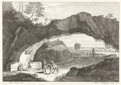 Landskap med en steinbro og noen figurer italienske landskap (serietittel) av Giuliano Giampiccoli