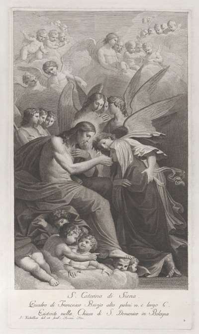 Kristus gir den hellige vert til den knelende Saint Catherine av Siena..., 1750-1812. av Giuliano Traballesi