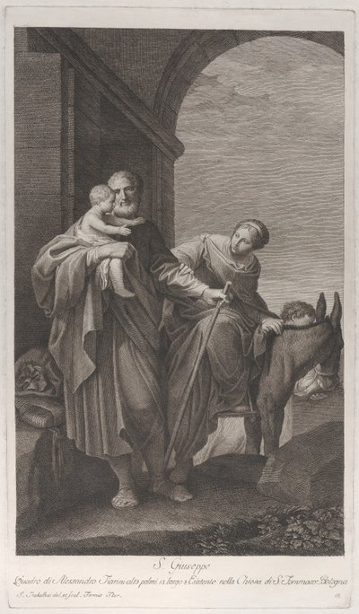 Saint Joseph bar Kristusbarnet på flukten til Egypt, 1760-1800. av Giuliano Traballesi
