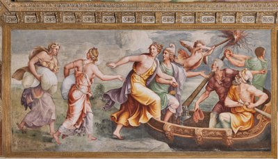 Bortføringen av Helen, den trojanske hesten, Chamber of Troy (Sala di Troia) av Giulio (and workshop) Romano