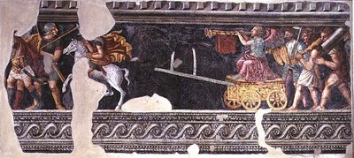 Fragment av en scene av en triumf (fresco) av Giulio (school of) Romano
