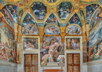 Room of Psiche: utsikt over den østlige veggen (fresco) av Giulio (workshop of) Romano