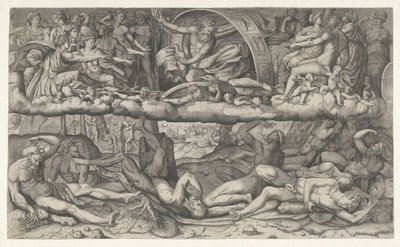 Slaget om guder og kjemper La lotta fra dei e gigantiske av Giulio Bonasone (attributed to)