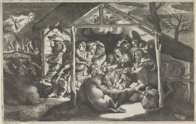 Tilbedelse av hyrdene av Giulio Bonasone