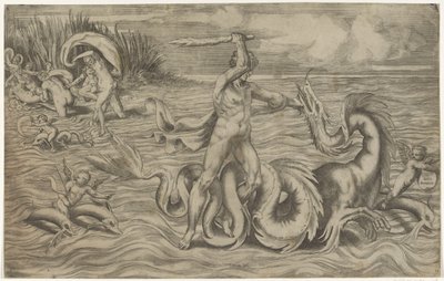 Hercules bryter med Achelous av Giulio Bonasone