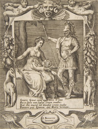 Juno, Mars og Cupid, satt innenfor en forseggjort ramme, fra 