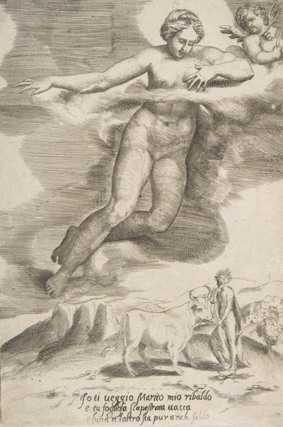 Juno ser på Jupiter og Io, fra The Loves of the Gods, 1531-60. av Giulio Bonasone