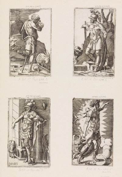 Jupiter, fra planeter, plate 2, 1530-70. av Giulio Bonasone