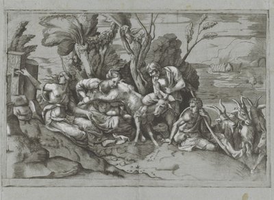 Jupiter die av geiten Amalthea av Giulio Bonasone