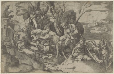 Jupiter die av geiten Amalthea av Giulio Bonasone