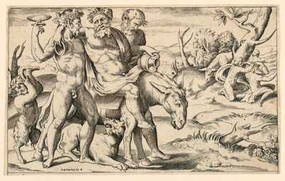 Silenus Riding on an Ass av Giulio Bonasone