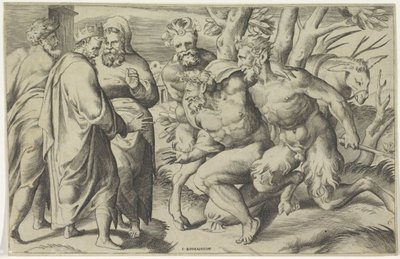 To satyrer bringer Silenus til kong Midas av Giulio Bonasone