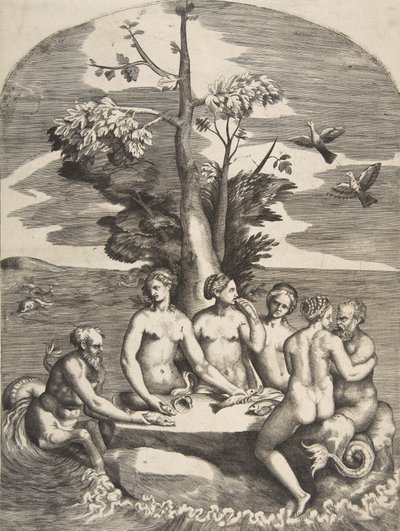 To havguder akkompagnert av fire nymfer, 1531-76. av Giulio Bonasone