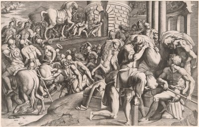 Trojanerne drar trehesten inn i Troja av Giulio Bonasone, after Francesco Primaticcio