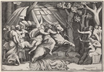 Clelia krysser Tiberen av Giulio Bonasone after Polidoro da Caravaggio