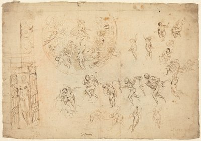 En himmelfart og andre studier (penn og brunt blekk på bundet papir) av Giulio Campi