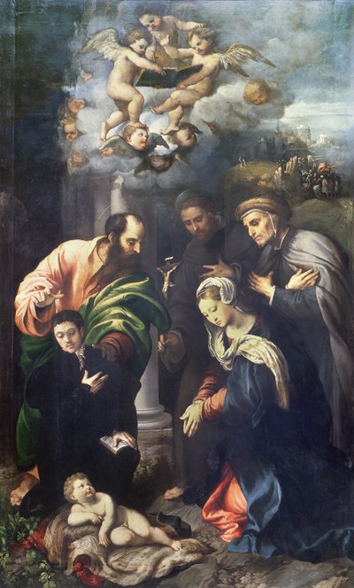 Fødselen med de hellige Matthias, Anthony av Padua, den salige Albert av Villa d