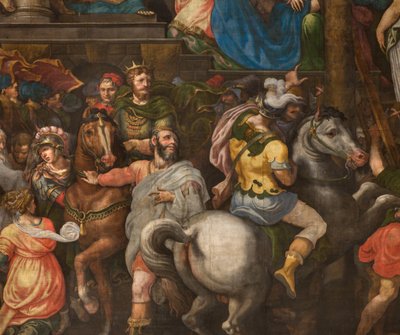 Vegg overfor motfasaden til det sørlige transeptet, Giuseppe Campi, Triumph of Mordecai 1567, Detalj nedre del av Giulio Campi