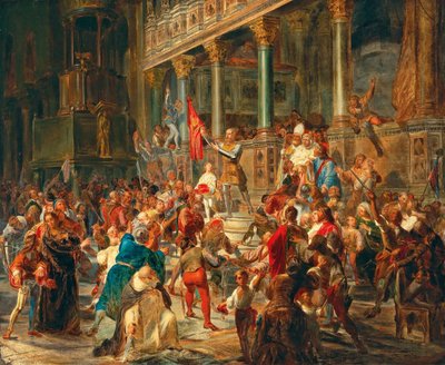 Mønstring av soldatene Viva Messer Vittore Pisani !, 1864. av Giulio Carlini