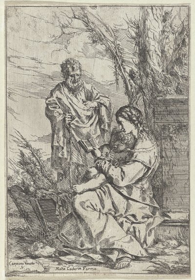 Den hellige familie leser med Maria av Giulio Carpioni (I)