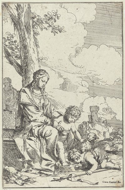 Hellig familie med den unge døperen Johannes av Giulio Carpioni (I)