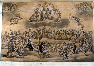 Olympus - i "" Den eldgamle og moderne drakten"" av Jules Ferrario, ed Milan av Giulio Ferrario