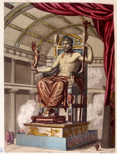 Statue av Jupiter (Zeus) - i "" Den gamle og moderne drakten"" av Ferrario, red. Milan av Giulio Ferrario