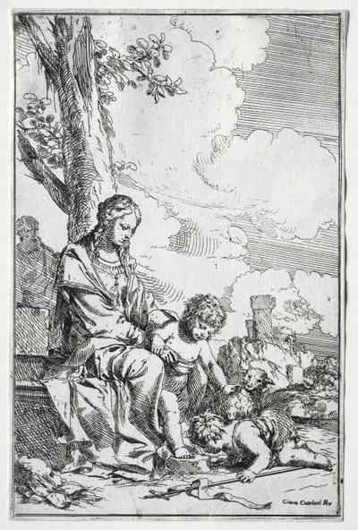 Hellig familie med spedbarnet St. John. av Giulio I Carpioni