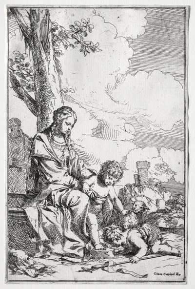 Hellig familie med spedbarnet St. John av Giulio I Carpioni