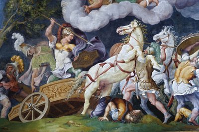 Diomedes kjemper mot Phegeus og Idaios. av Giulio Romano
