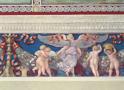 Frise fra Camera con Fregio di Amorini Chamber of the Cupid Frise detalj av bryting av amoriner, freskomaleri fra 1520-tallet av Giulio Romano