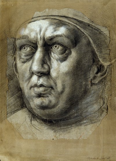 Leder for pave Leo X (svart og hvitt kritt på papir) av Giulio Romano