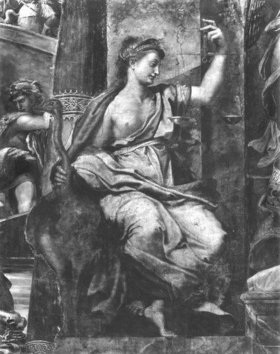 Rettferdighet, en av de to dydene rundt pave St. Urban I (d.230) Raphael Rooms (detalj) (se også 252782, 252783, 252785) av Giulio Romano