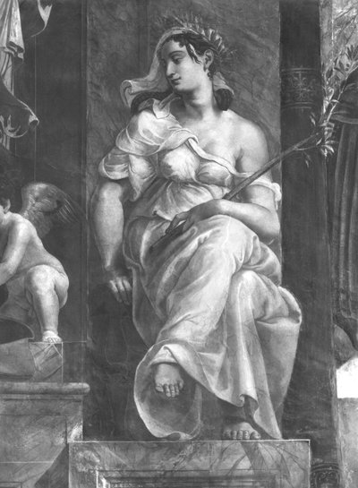 Fred ved siden av pave Damasus I (ca. 304-384) Raphael Rooms (detalj) (se også 252795 og 252796) av Giulio Romano