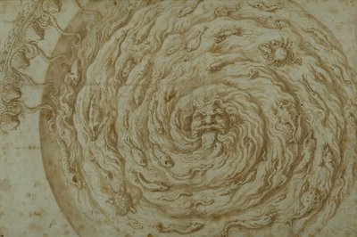 The Stream Oceanus (penn og brunt blekk med vask på papir) av Giulio Romano